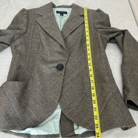 Banana Republic Wool Blazer Brown Houndstooth Bias Plaid Peplum Size 6 - Picture 15 of 16